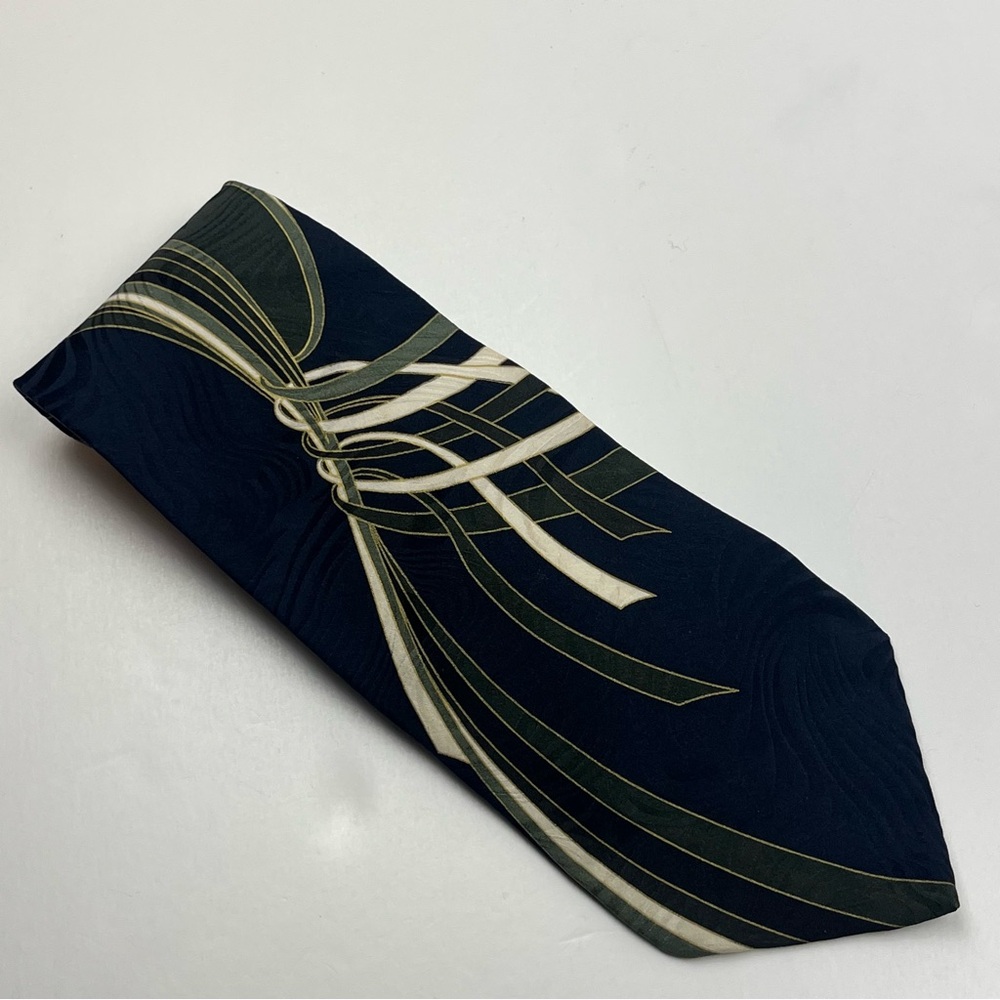 Palatina Elegant Blue Green White Swirl Men's Neck Tie 100% Silk Vintage *FLAWED